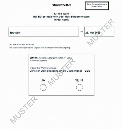 Muster-Stimmzettel für die Wahl am 25. Mai.