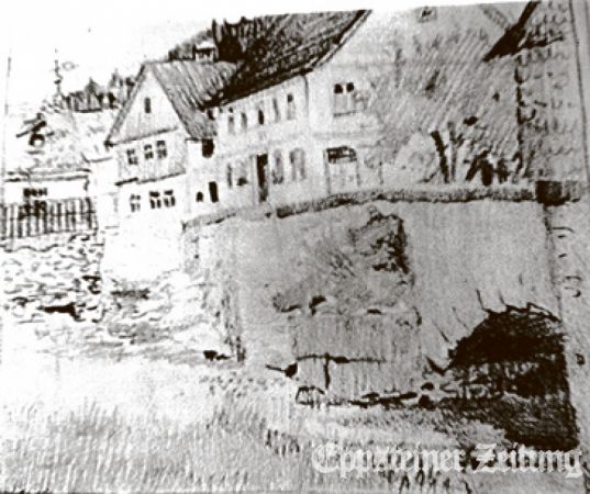 Die Bleistiftzeichnung von Ferdinand Balzer, 1902/4, zeigt die alte Dattenbachbrücke und das Dorf.Foto: Stadtmuseum Eppstein
