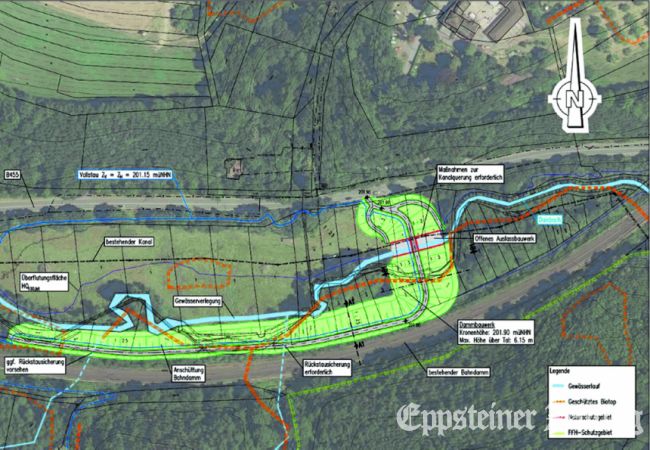 Der mögliche Standort für ein Hochwasserregenrückhaltebecken (HRB) zwischen Eppstein und Bremthal.Plan: Abwasserverband Main-Taunus