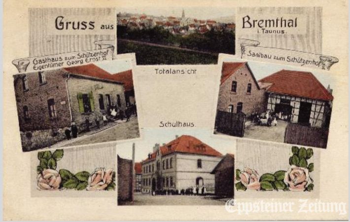 Eine Ansichtskarte von Bremthal um 1911 zeigt das Gasthaus zum Schützenhof, das damals Vereinslokal wurde.Foto: Vereinsarchiv