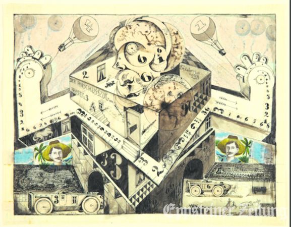 Robert Michel, BAHNSTEIG 3, 1920. Collage und Tinte auf Papier © Bertrand Michau
