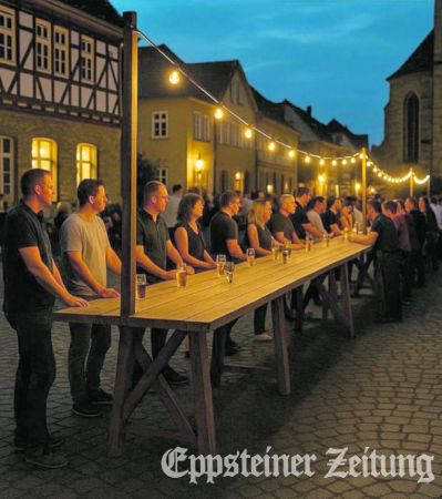 Eine lange Tafel zieht sich beim Weinfest durch die Altstadt.Fotomontage: IHH Eppstein