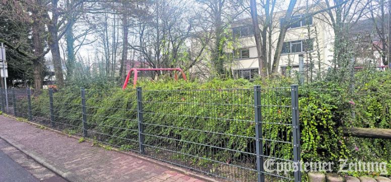Der neue Zaun entlang der Straße Am Bündelberg, im Hintergrund ist das Rathaus zu sehen. Foto: Stadt Eppstein.