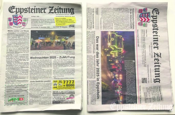 Das alte, handliche Tabloid-Format und die neue Eppsteiner Zeitung, besser lesbar, dank größerer Schrift. Fotos: Julia Palmert