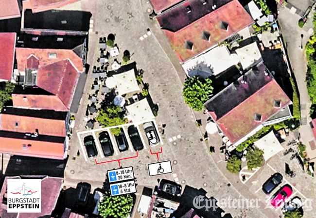 Der Behindertenparkplatz am Wernerplatz wird verlegt. Der Platz neben der Burgstraße ist er besser anzufahren.Foto: Stadt Eppstein