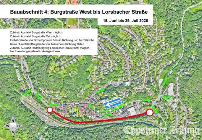 Mit einem kurzen Stück Einbahnstraße will Hessenmobil ein Verkehrschaos in der Altstadt während der Vollsperrung der B455 verhindern. Grafik: Stadt Eppstein