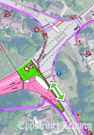 Verkehrsregelung an der Kreuzung B 455 und Lorsbacher Straße.Graphik nach HessenMobil